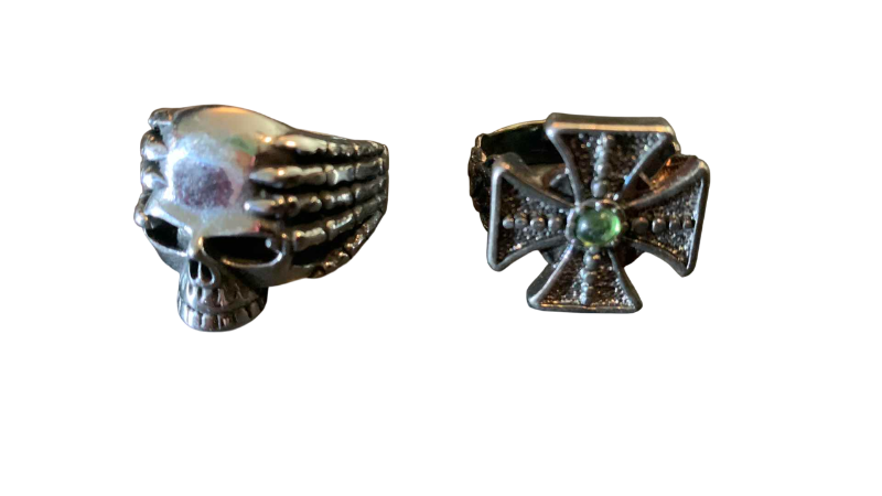 Photo 1 of 2-MENS SILVER SKULL & CROSS RINGS-SIZE 11
