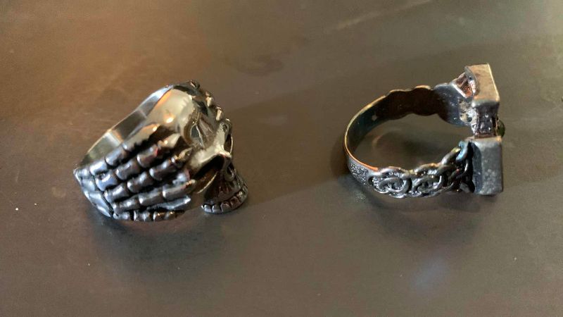 Photo 1 of 2-MENS SILVER SKULL & CROSS RINGS-SIZE 11