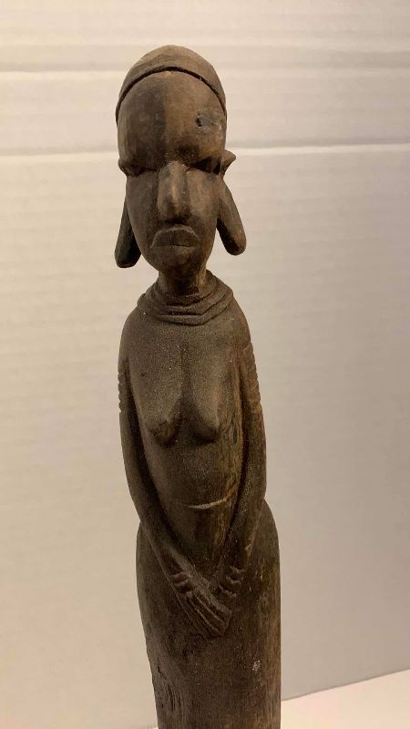 Photo 1 of ANTIQUE AFRICAN TRIBAL WOODEN HAND MADE CARVING 14” TALL