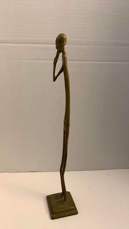 Photo 1 of VINTAGE AFRICAN BRASS SHEPHERD FIGURE 16” TALL