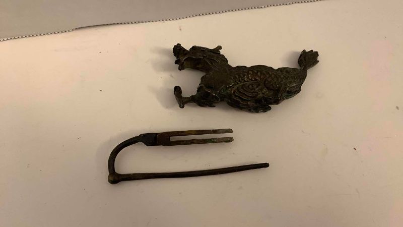 Photo 1 of ANTIQUE BRASS DRAGON LOCK WITH KEY 4” LONG