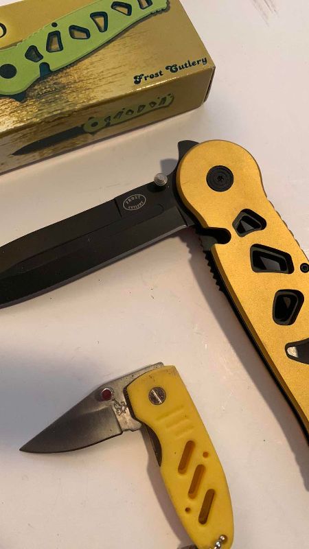 Photo 1 of FROST CUTLERY GOLDEN ROD AND A SMALLER KNIFE