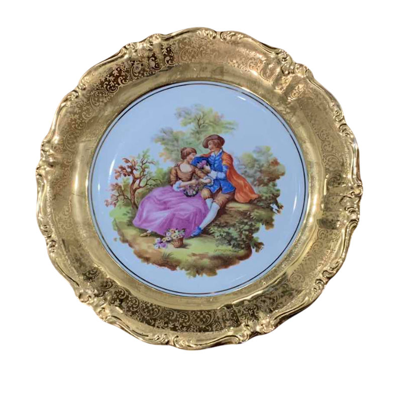 Photo 1 of LIMOGES PORCELAIN PLATE “FRAGONARD COURTING COUPLE”