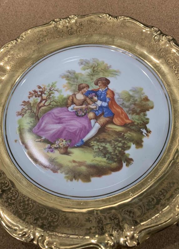 Photo 1 of LIMOGES PORCELAIN PLATE “FRAGONARD COURTING COUPLE”