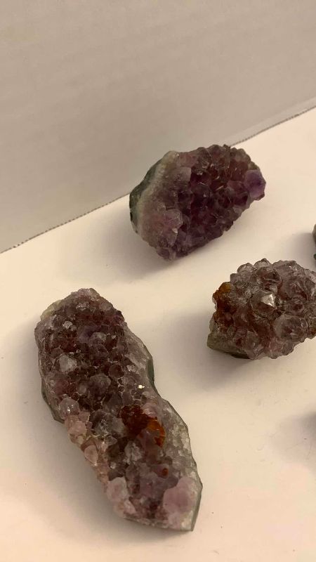 Photo 1 of 5-AMETHYST QUARTZ CRYSTAL CLUSTER POINTS LARGEST IS 3 1/2” WIDE