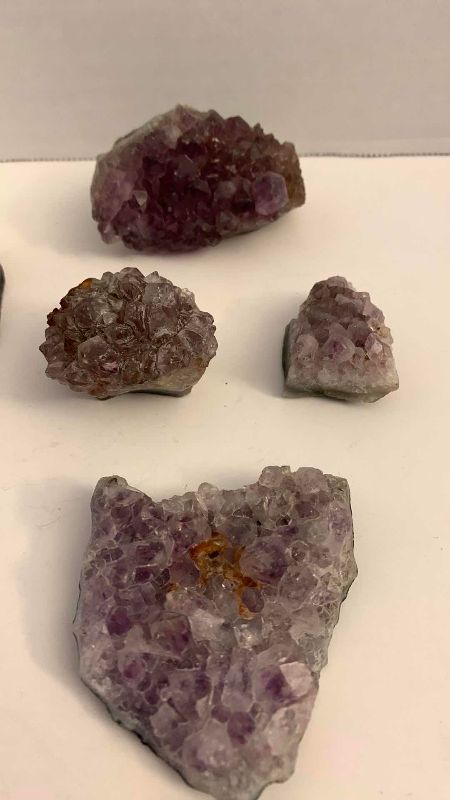 Photo 1 of 5-AMETHYST QUARTZ CRYSTAL CLUSTER POINTS LARGEST IS 3 1/2” WIDE