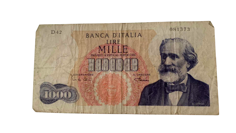 Photo 1 of VINTAGE 1968 ONE THOUSAND ITALIAN LIRE BANKNOTE