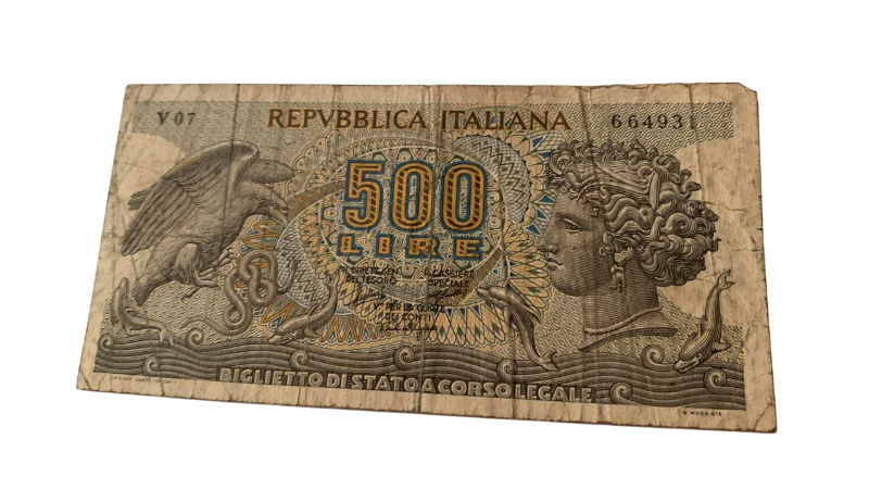 Photo 1 of VINTAGE 1966 FIVE HUNDRED LIRE ITALIAN BANKNOTE