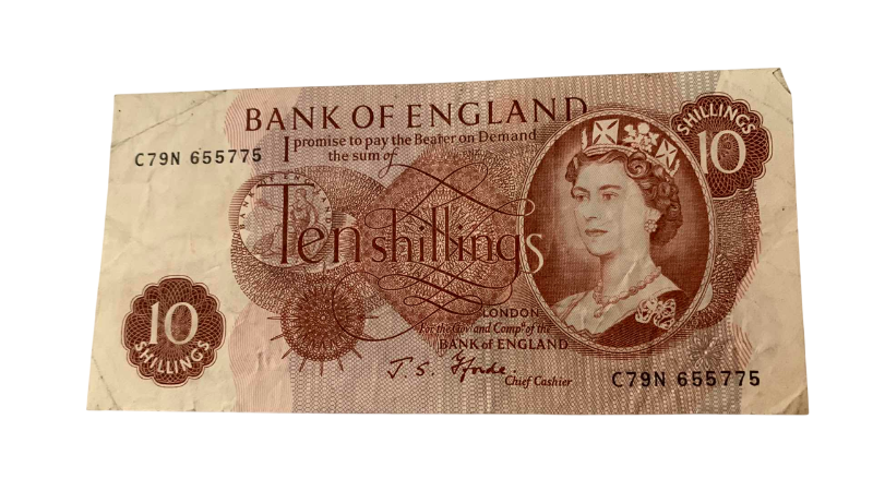 Photo 1 of VINTAGE 1928-1970 TEN SHILLINGS ENGLAND BANKNOTE
