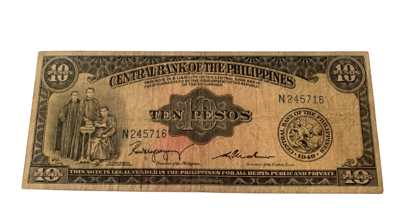 Photo 1 of VINTAGE 1949 TEN PESO PHILIPPINE BANKNOTE