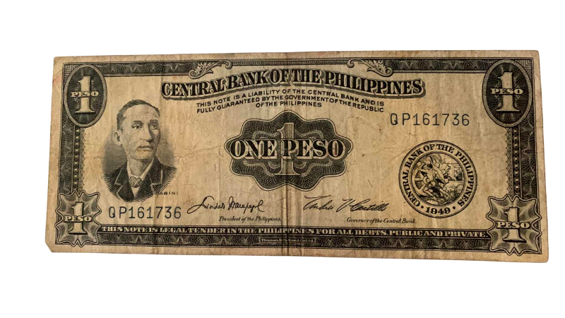 Photo 1 of 1949 ONE PESO PHILIPPINE BANKNOTE