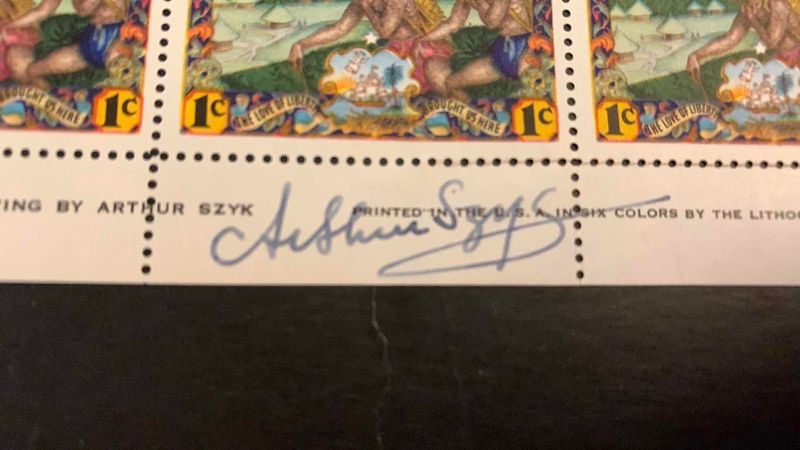 Photo 1 of VINTAGE 1949 ONE CENT LIBERIA COMPLETE SHEET SIGNED BY ARTIST ARTHUR SZYK