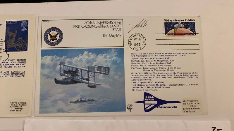Photo 1 of 1979 CONCORDE ANNIVERSARY FLIGHT SIGNED BY CREW AND AN ANGUILLA PLANE STAMP SHEET
