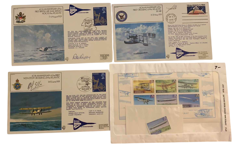 Photo 1 of 1979 CONCORDE ANNIVERSARY FLIGHT SIGNED BY CREW AND AN ANGUILLA PLANE STAMP SHEET