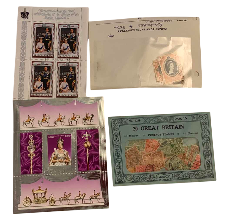 Photo 1 of QUEEN ELIZABETH COMMEMORATIVE STAMPS AND VINTAGE ENGLISH STAMPS