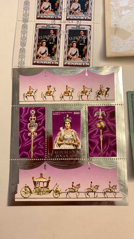 Photo 1 of QUEEN ELIZABETH COMMEMORATIVE STAMPS AND VINTAGE ENGLISH STAMPS