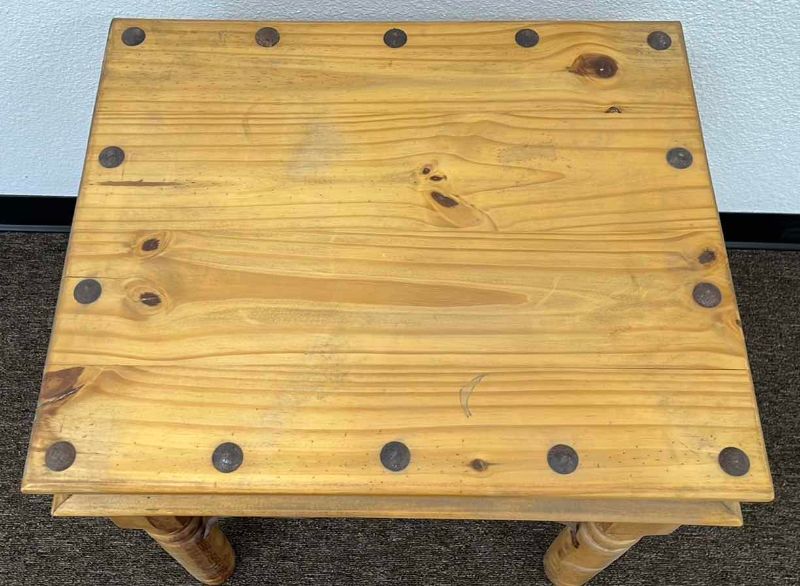 Photo 1 of RUSTIC PINE METAL EMBELLISHED COFFEE TABLE 24" X 20" H 24"