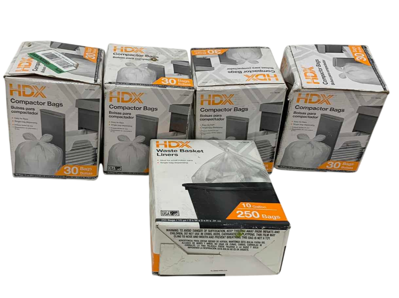 Photo 1 of 4-HDX COMPACTOR BAGS 30 COUNT AND A 250 COUNT 10 GALLON WHITE BASKET LINERS