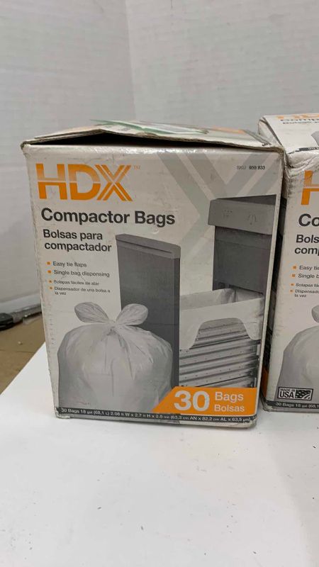 Photo 1 of 4-HDX COMPACTOR BAGS 30 COUNT AND A 250 COUNT 10 GALLON WHITE BASKET LINERS