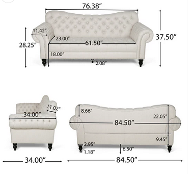 Photo 1 of EMERIC CHESTERFIELD STYLE BUTTON TUFTED DIAMOND STITCH NAIL HEAD ACCENTS 3 SEATER SOFA 85" X 34" H 38"