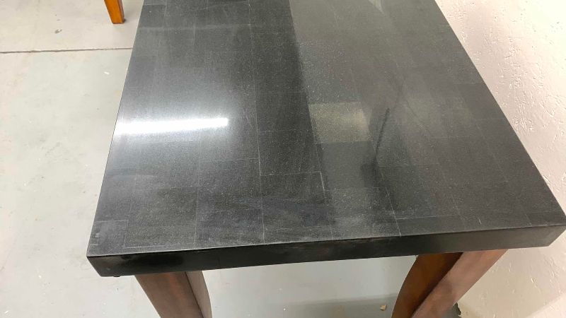 Photo 1 of STEVE SILVER MINORCA BLACK MARBLE AND CHERRY WOOD ACCENT TABLE 24” X 22” H 25”