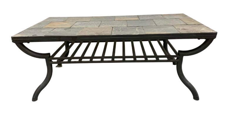Photo 1 of SLATE SLAB STONE AND METAL PATIO COFFEE TABLE 49” X 24” H 19”