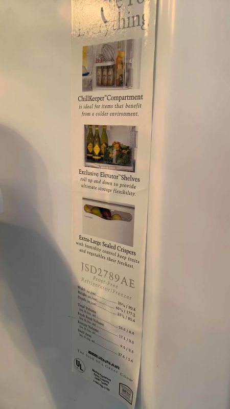 Photo 1 of JENN AIR REFRIGERATOR/FREEZER MODEL JSD2789 AE