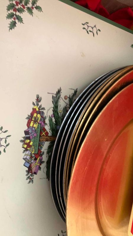 Photo 1 of BOX OF DINNER NAPKINS, PLACE MATS AND CHARGERS PLATES