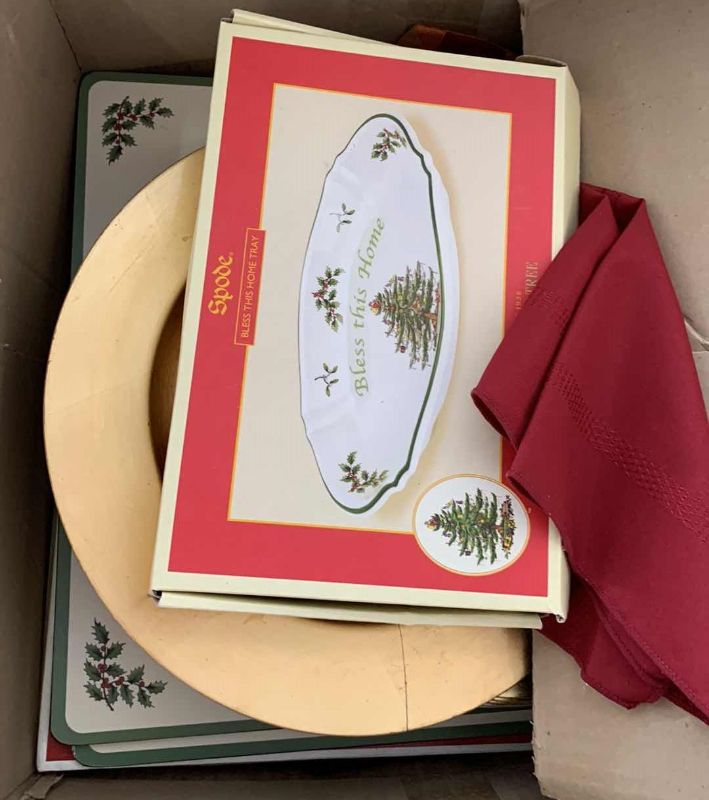 Photo 1 of BOX OF DINNER NAPKINS, PLACE MATS AND CHARGERS PLATES