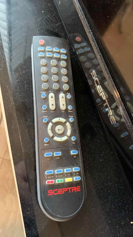 Photo 1 of SCEPTRE 40" TELEVISION MODEL X409BV-FDHU8HJ1L02 AND CABINET
