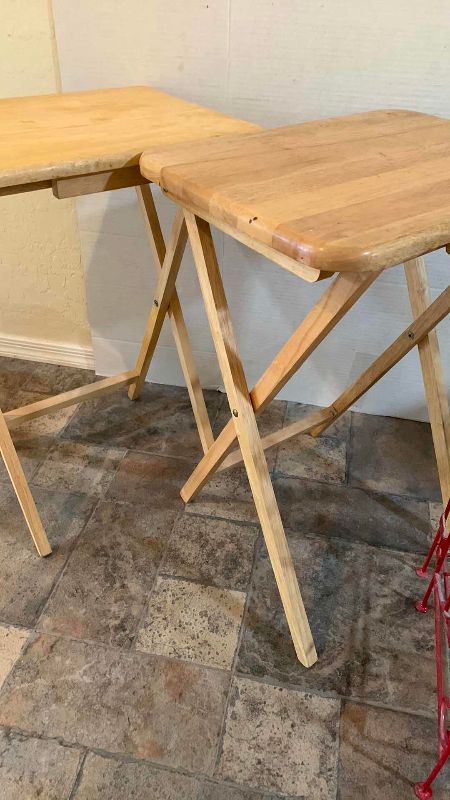 Photo 1 of 2-TELEVISION DINNER STANDS AND A COLLAPSIBLE SHELF
