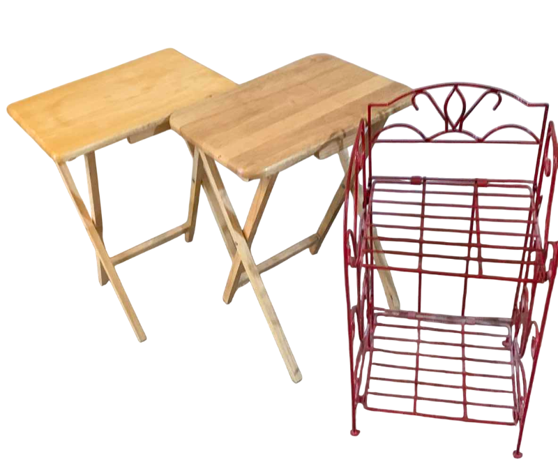 Photo 1 of 2-TELEVISION DINNER STANDS AND A COLLAPSIBLE SHELF