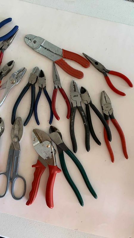 Photo 1 of ASSORTED TYPES OF PLIERS AND SNIPS