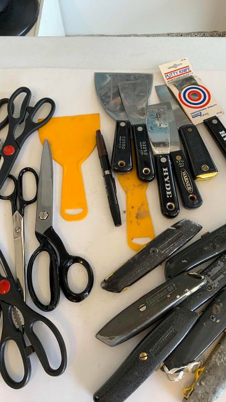 Photo 1 of SCISSORS, BOX CUTTERS AND PUTTY KNIVES