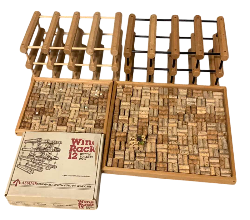 Photo 1 of 3-WOODEN WINE BOTTLE RACKS AND CORK PLAQUES