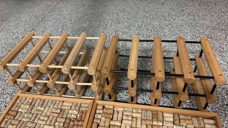 Photo 1 of 3-WOODEN WINE BOTTLE RACKS AND CORK PLAQUES