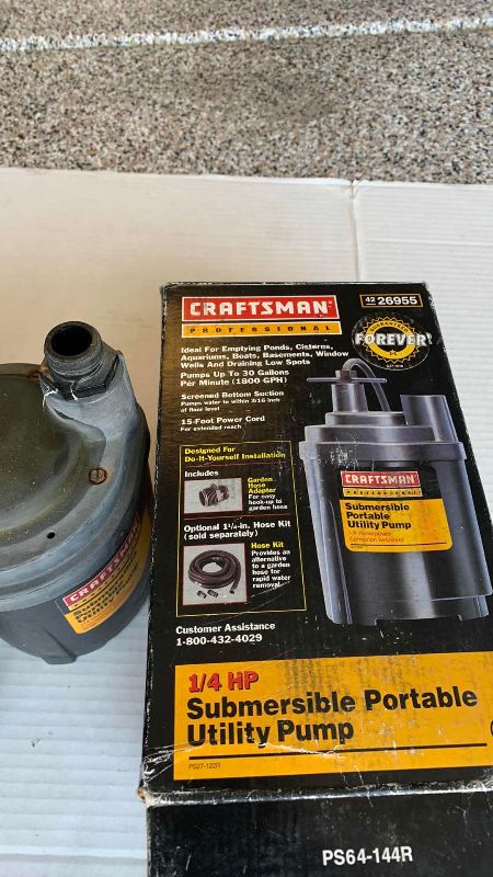 Photo 1 of CRAFTSMAN 1/4 HP SUBMERSIBLE UTILITY PUMP AND A BIRD BATH