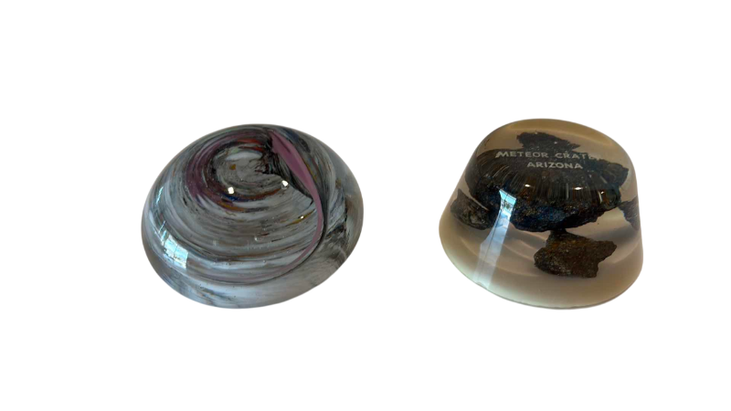 Photo 1 of 2-GLASS PAPER WEIGHTS METEOR CRATER ARIZONA METEORITE SAMPLES IN ONE