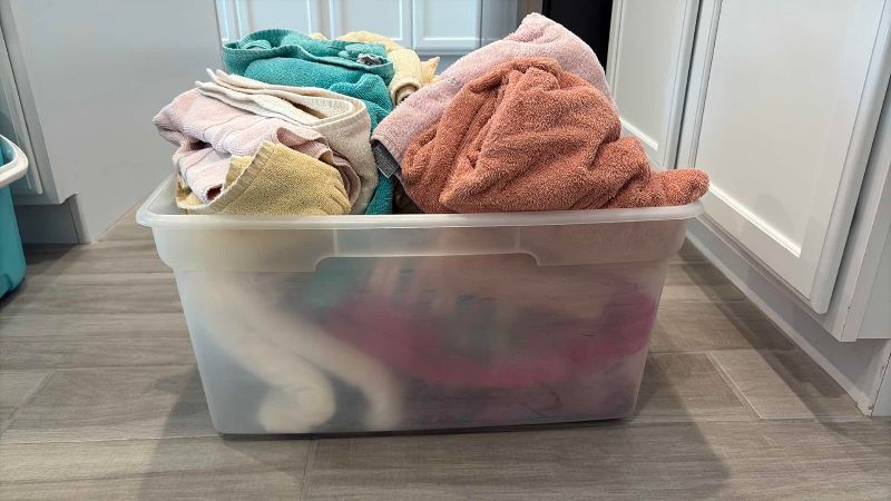 Photo 1 of BIN OF ASSORTED BATH TOWELS