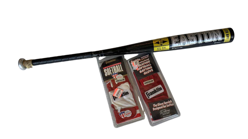 Photo 1 of EASTON SOFTBALL BAT AND 2-BATTING GLOVES