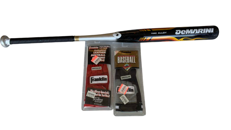 Photo 1 of DEMARINI NITRO SOFTBALL BAT AND 2-BATTING GLOVES
