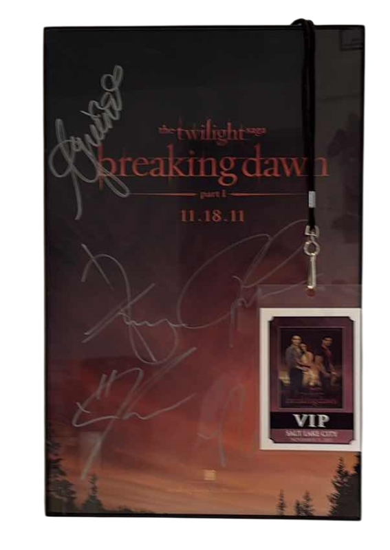 Photo 1 of AUTOGRAPHED BREAKING DAWN PART 1 CAST MOVIE ADVERTISEMENT 11.5" X 17" AND VIP BADGE