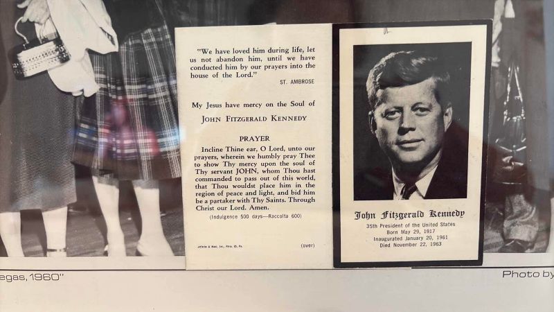 Photo 1 of 1960 JOHN F KENNEDY WELCOMED TO LAS VEGAS NEWS PAPER ARTICLE 16” X 12”  AND PIN