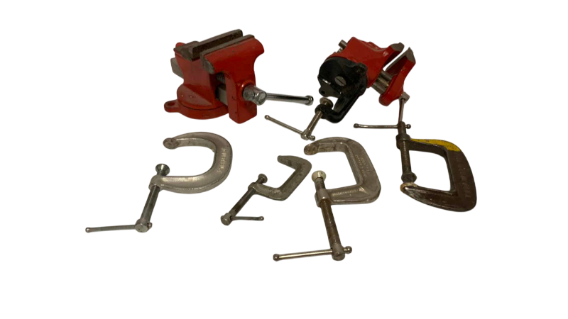 Photo 1 of 2- WORKBENCH VISE CLAMPS AND ASSORTED C CLAMPS