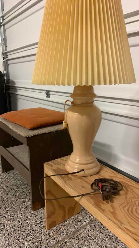 Photo 1 of LAMP,WOODEN BENCH AND A SHELF
