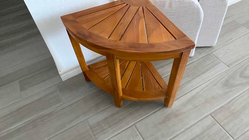 Photo 1 of ACACIA WOOD CORNER SHELF AND 2 SEAT CUSHIONS