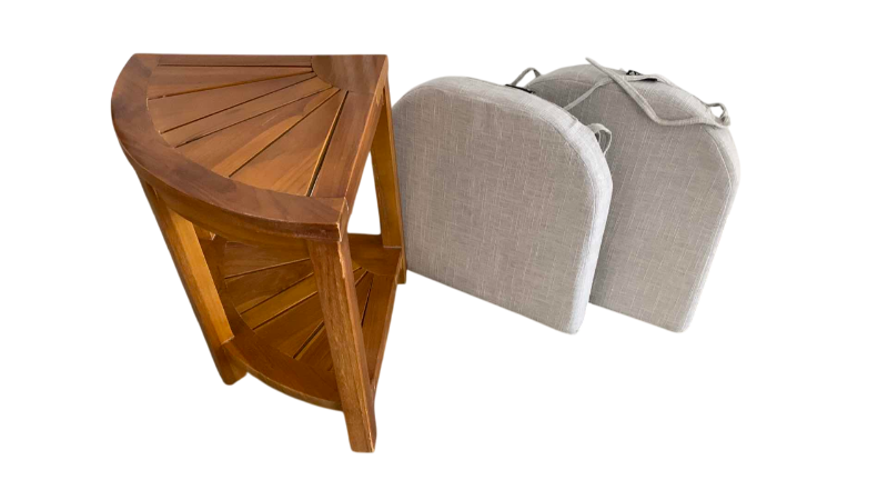 Photo 1 of ACACIA WOOD CORNER SHELF AND 2 SEAT CUSHIONS
