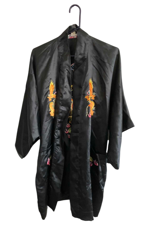 Photo 1 of BLACK EMBROIDERED SILK DRAGON ROBE