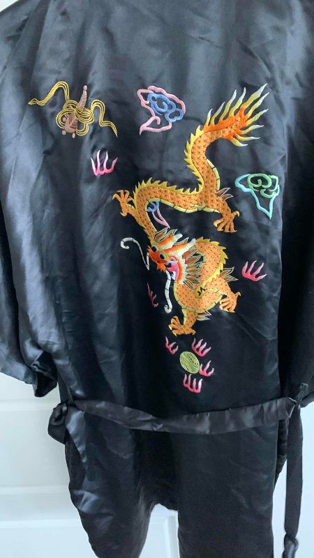 Photo 1 of BLACK EMBROIDERED SILK DRAGON ROBE