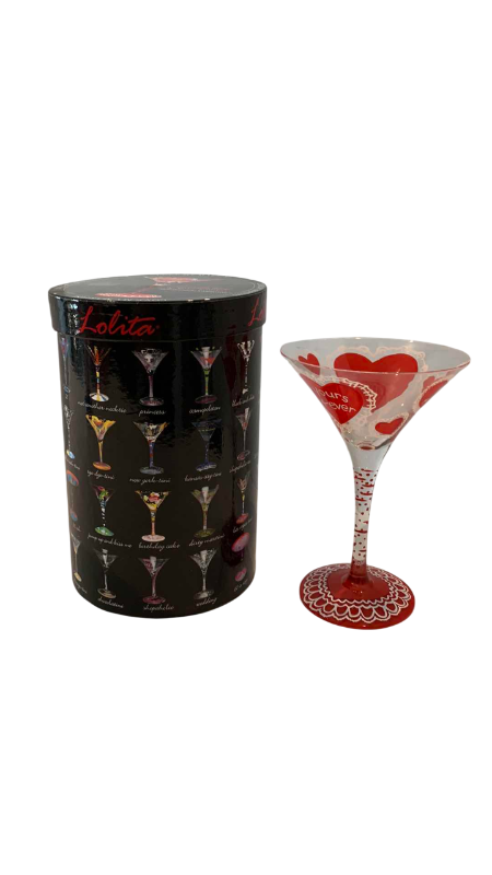 Photo 1 of LOLITA HAND PAINTED MARTINI GLASSES WITH INDIVIDUAL DRINK RECIPE HOMEMADE VALENTINE